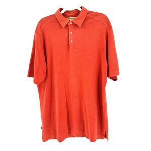 Tommy Bahama Silk Reed Stripe Shortcut Polo Shirt Mens Large Redish Golf Preppy